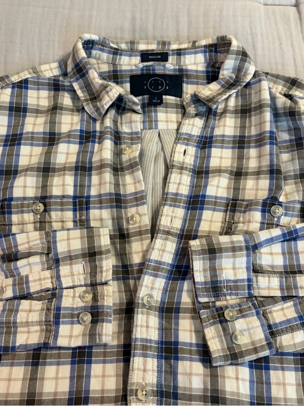 Even Tide Men's Cotton Double Lined Plaid/Striped Button-Down Shirt Sz Large